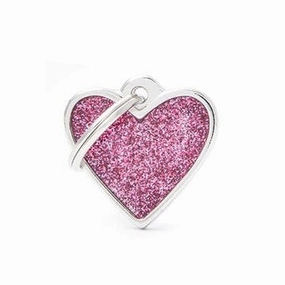 My Family USA Pet Tag - Glitter Apoxie Shapes "Shine" - Heart Glitter Pink - Small dog accessories dog collar dog leash dog bowtie dog backpack