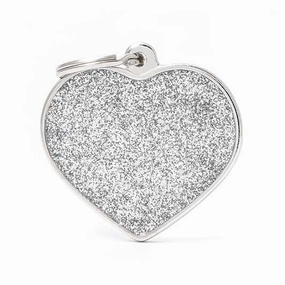 My Family USA Pet Tag - Glitter Apoxie Shapes "Shine" - Heart Glitter Silver - Large dog accessories dog collar dog leash dog bowtie dog backpack