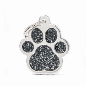 My Family USA Pet Tag - Glitter Apoxie Shapes "Shine" - Paw Glitter Black - Large dog accessories dog collar dog leash dog bowtie dog backpack