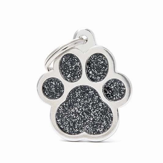 My Family USA Pet Tag - Glitter Apoxie Shapes "Shine" - Paw Glitter Black - Large dog accessories dog collar dog leash dog bowtie dog backpack