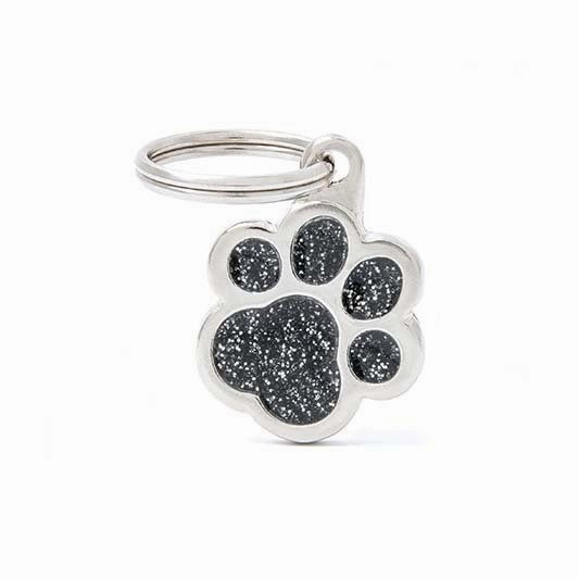 My Family USA Pet Tag - Glitter Apoxie Shapes "Shine" - Paw Glitter Black - Small dog accessories dog collar dog leash dog bowtie dog backpack