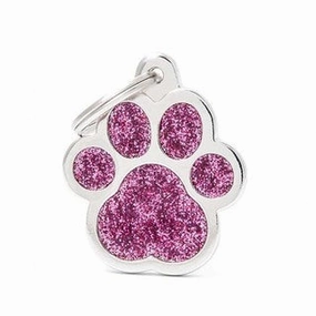 My Family USA Pet Tag - Glitter Apoxie Shapes "Shine" - Paw Glitter Pink - Large dog accessories dog collar dog leash dog bowtie dog backpack