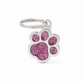 My Family USA Pet Tag - Glitter Apoxie Shapes "Shine" - Paw Glitter Pink - Small dog accessories dog collar dog leash dog bowtie dog backpack