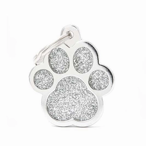 My Family USA Pet Tag - Glitter Apoxie Shapes "Shine" - Paw Glitter Silver - Large dog accessories dog collar dog leash dog bowtie dog backpack
