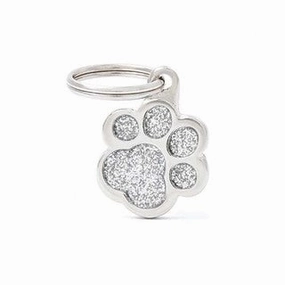 My Family USA Pet Tag - Glitter Apoxie Shapes "Shine" - Paw Glitter Silver - Small dog accessories dog collar dog leash dog bowtie dog backpack