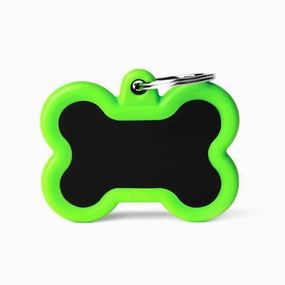 My Family USA Pet Tag - New "Hushtag" - Black Bone Aluminum Green Rubber - Large dog accessories dog collar dog leash dog bowtie dog backpack