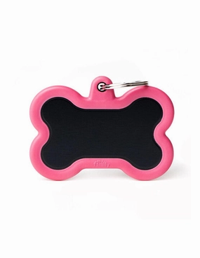 My Family USA Pet Tag - New "Hushtag" - Black Bone Aluminum Pink Rubber - XL dog accessories dog collar dog leash dog bowtie dog backpack