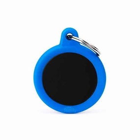 My Family USA Pet Tag - New "Hushtag" - Black Circle Aluminum Blue Rubber - Large dog accessories dog collar dog leash dog bowtie dog backpack