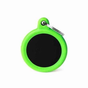 My Family USA Pet Tag - New "Hushtag" - Black Circle Aluminum Green Rubber - Large dog accessories dog collar dog leash dog bowtie dog backpack