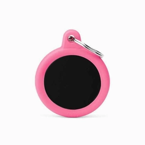 My Family USA Pet Tag - New "Hushtag" - Black Circle Aluminum Pink Rubber - Large dog accessories dog collar dog leash dog bowtie dog backpack