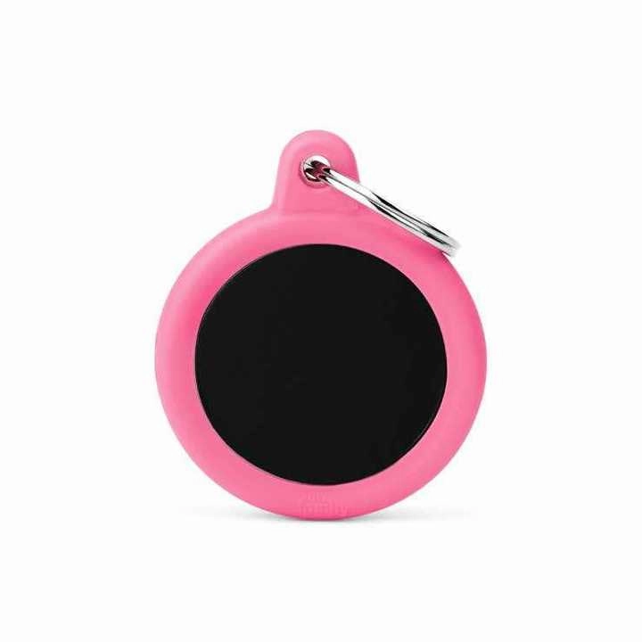 My Family USA Pet Tag - New "Hushtag" - Black Circle Aluminum Pink Rubber - Large dog accessories dog collar dog leash dog bowtie dog backpack