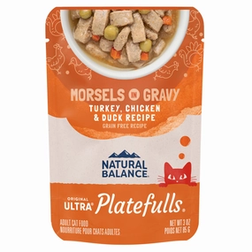 Natural Balance Original Ultra Platefulls Turkey, Chicken, & Duck Recipe Morsels in Gravy Wet Cat Food Pouches cat calming diffuser cat stress relief anxiety cat treats cat relaxing spray pet mood aid