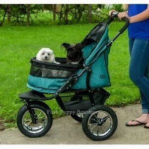 No-Zip Double Pet Stroller- Pine Green