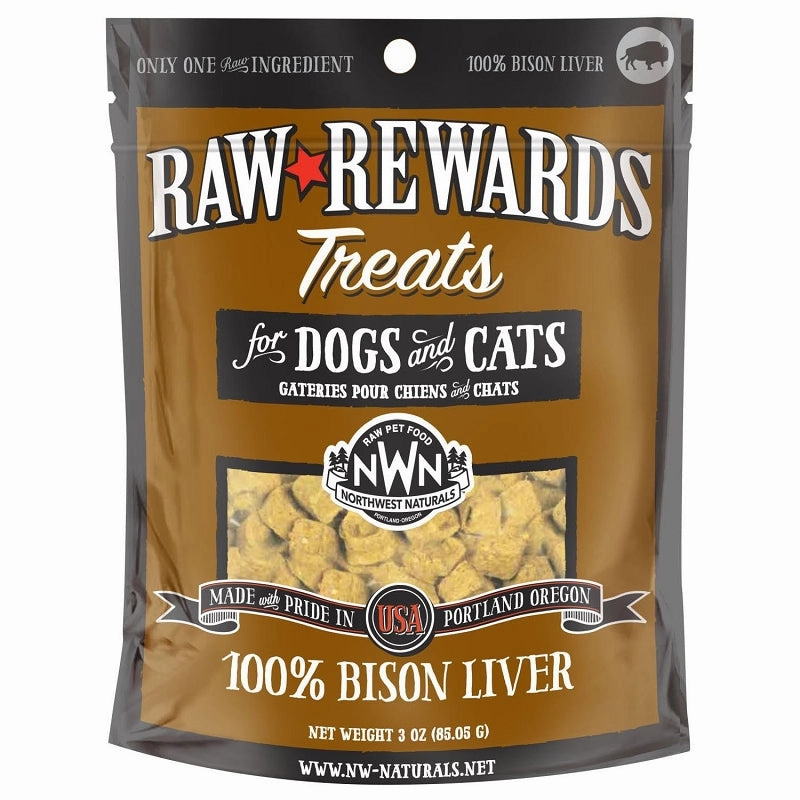 Northwest Naturals Raw Rewards Freeze-Dried Dog & Cat Treats Bison Liver 3oz Bag goat vitamins sheep health poultry medicine livestock supplement animal wellness