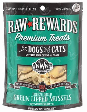 Northwest Naturals Raw Rewards Freeze-Dried Dog & Cat Treats Green Lipped Mussels 2oz Bag goat vitamins sheep health poultry medicine livestock supplement animal wellness