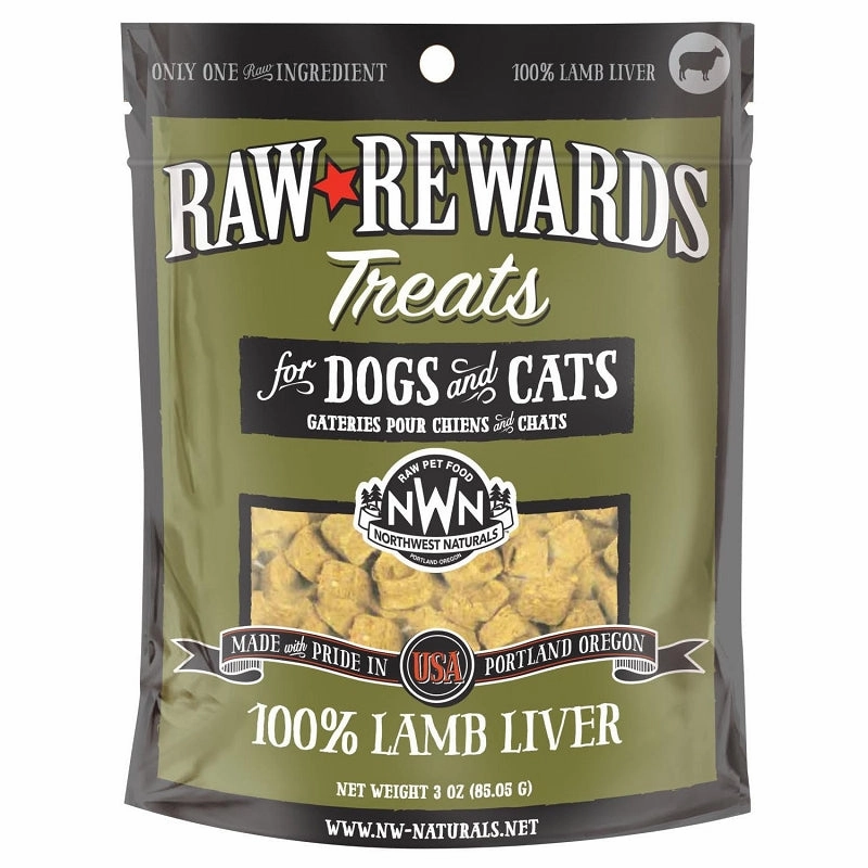 Northwest Naturals Raw Rewards Freeze-Dried Dog & Cat Treats Lamb Liver 3oz Bag goat vitamins sheep health poultry medicine livestock supplement animal wellness
