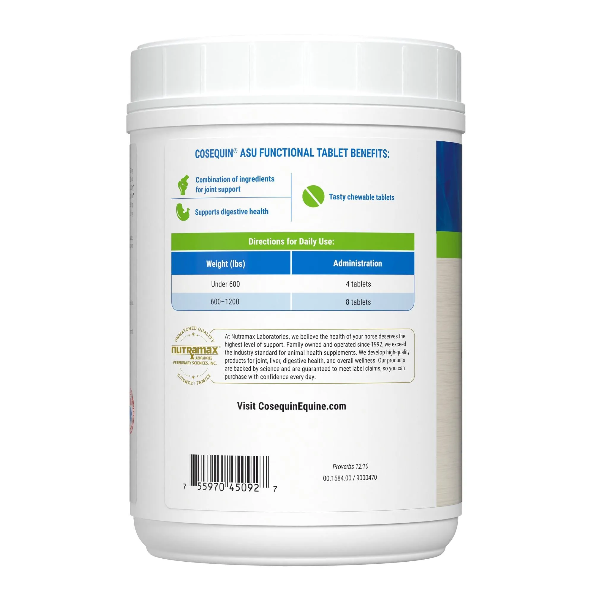 Nutramax Cosequin ASU Joint & Digestive Health Functional Tablets for Horses, 240 Tablets