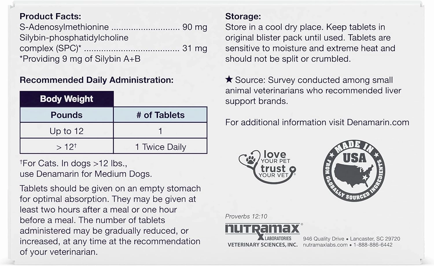 Nutramax Denamarin Liver Health, Stabilized Tablets
