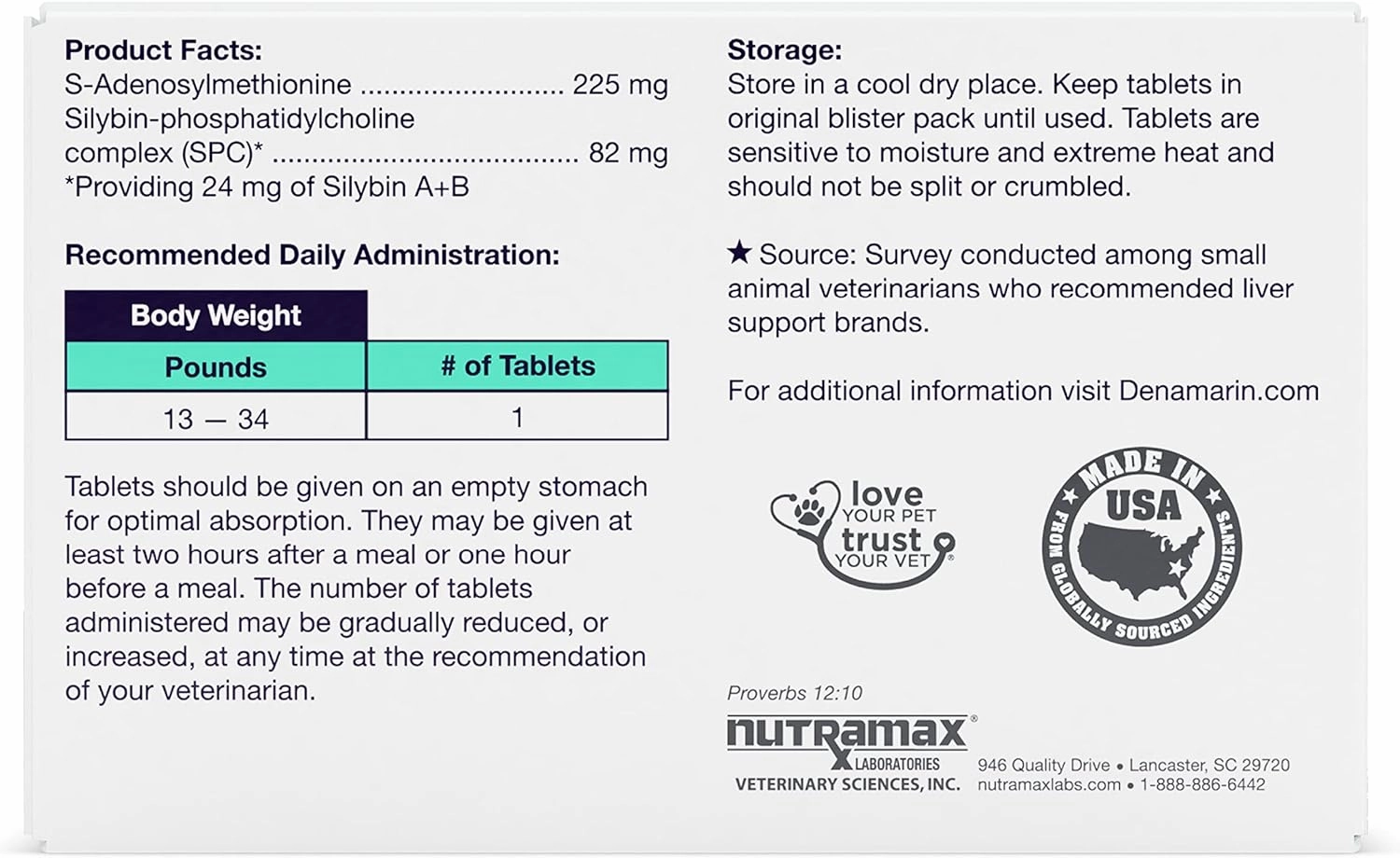 Nutramax Denamarin Liver Health, Stabilized Tablets