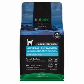 Nutripe Essence Australian Salmon & Chicken with Green Tripe Grain-Free Dry Cat Food natural cat food soft cat treats freeze dried cat food organic cat treats indoor cat food
