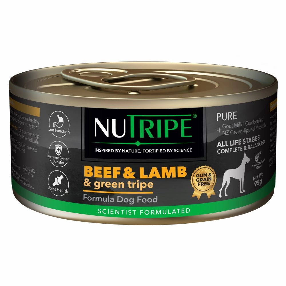 Nutripe Pure Beef, Lamb & Green Tripe Gum & Grain-Free Canned Dog Food 95g dog supplies dog food toys accessories dog bed