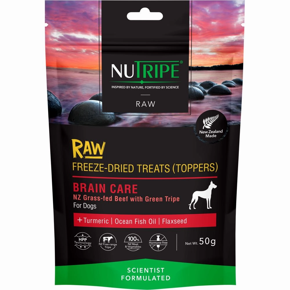 Nutripe Raw Brain Care Beef With Green Tripe Freeze-Dried Dog Treats (Toppers) 50g dog supplies dog food toys accessories dog bed