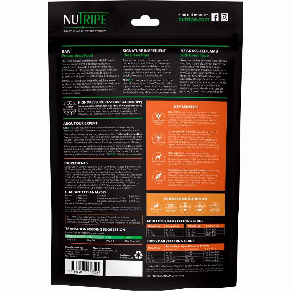 Nutripe Raw NZ Grass-Fed Lamb With Green Tripe Grain-Free Freeze-Dried Dog Food 400g