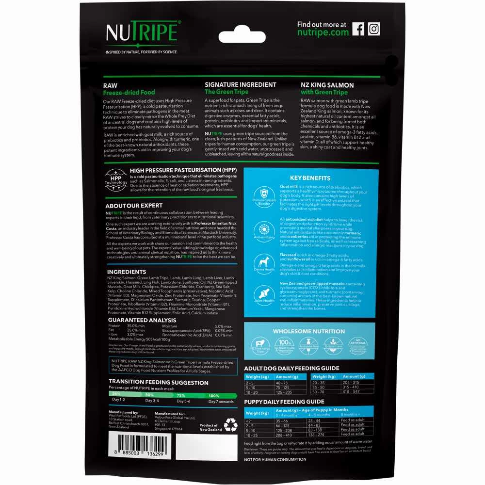 Nutripe Raw NZ King Salmon With Green Tripe Grain-Free Freeze-Dried Dog Food 400g