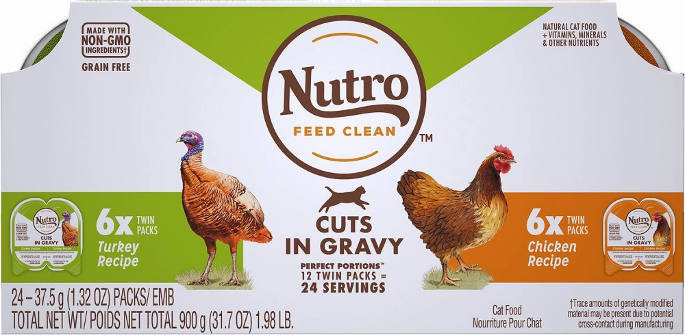 Nutro Perfect Portions Grain Free Chicken and Turkey Cuts in Gravy Wet Cat Food Tray Variety Pack cat calming diffuser cat stress relief anxiety cat treats cat relaxing spray pet mood aid
