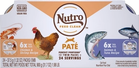 Nutro Perfect Portions Grain Free Salmon & Tuna and Chicken & Shrimp Pate Wet Cat Food Tray Variety Pack cat calming diffuser cat stress relief anxiety cat treats cat relaxing spray pet mood aid