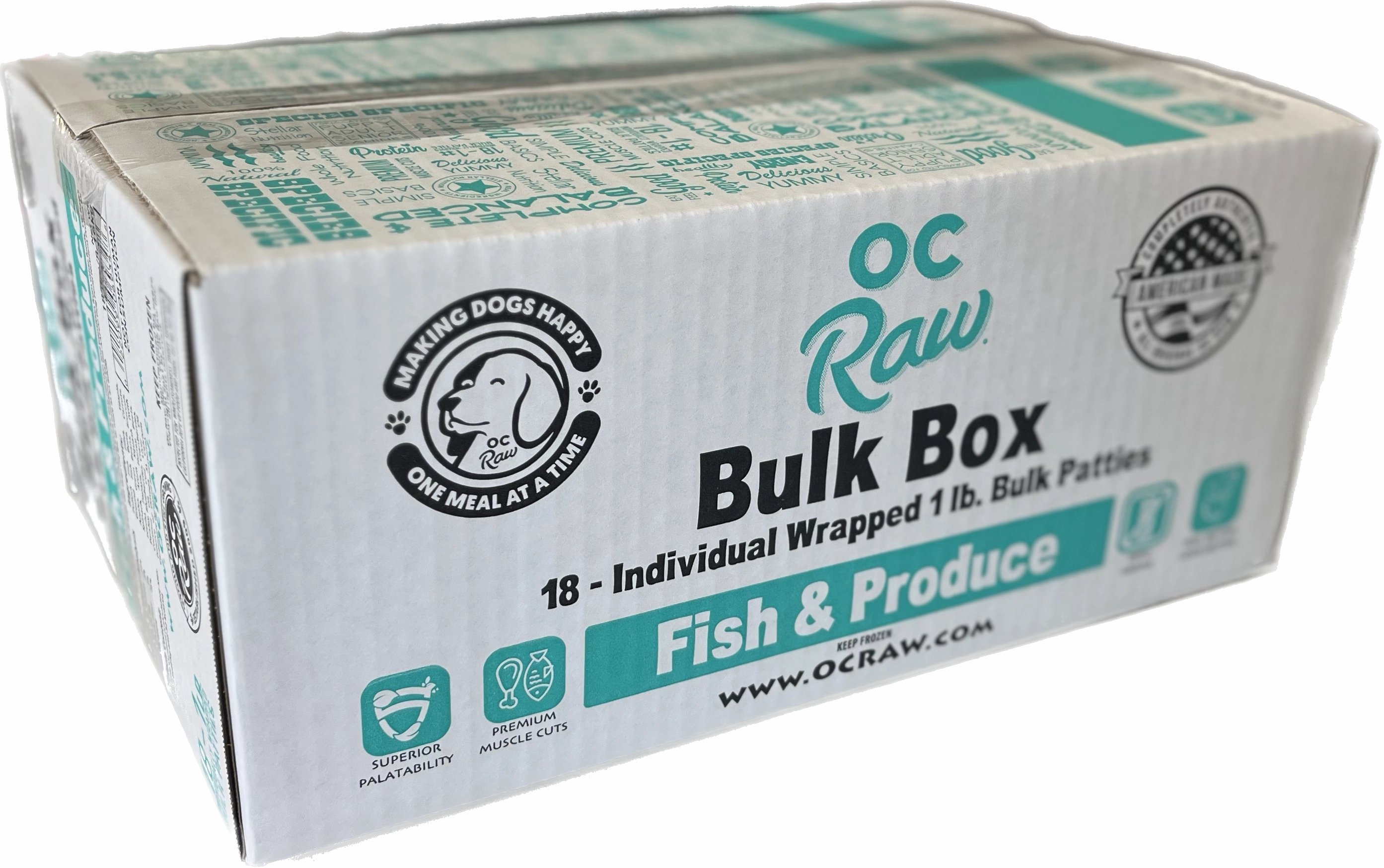 OC Raw Frozen Dog Food Patties Fish & Produce 18lb Bulk Box livestock health goat wellness poultry spray cattle health aid goat nutrition