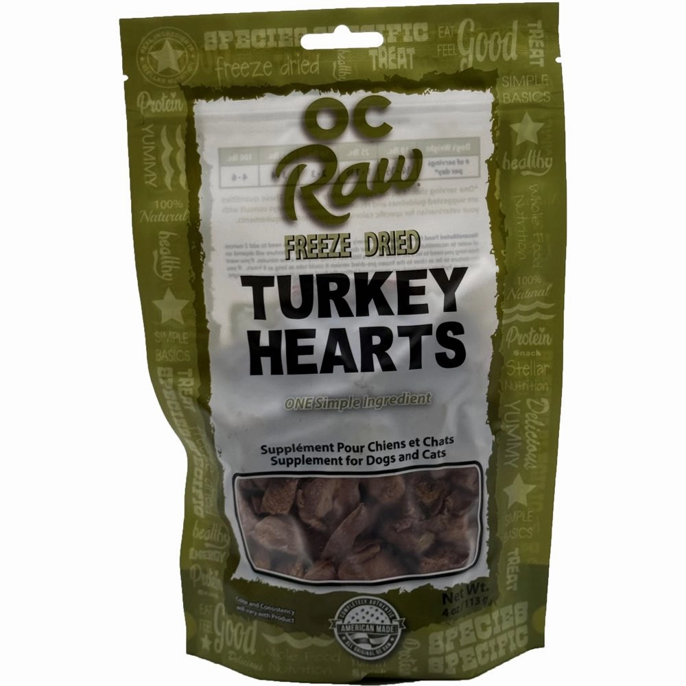 OC Raw Turkey Hearts Grain-Free Freeze-Dried Raw Treats For Cats & Dogs 4oz dog supplies dog food toys accessories dog bed