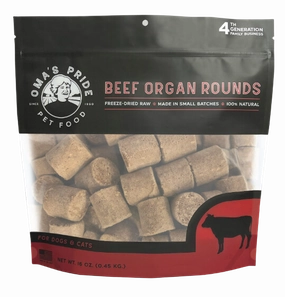 Oma's Pride Dehydrated Beef Organ Round Treats 16oz Bag goat vitamins sheep health poultry medicine livestock supplement animal wellness