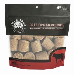 Oma's Pride Dehydrated Beef Organ Round Treats 4oz Bag goat vitamins sheep health poultry medicine livestock supplement animal wellness