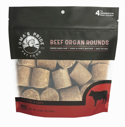 Oma's Pride Dehydrated Beef Organ Round Treats 4oz Bag goat vitamins sheep health poultry medicine livestock supplement animal wellness