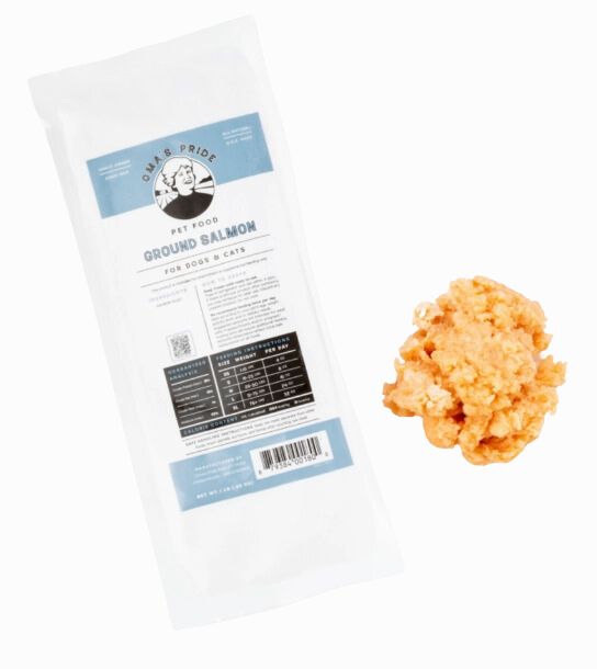 Oma's Pride Frozen Raw Ground Salmon 1lb Block livestock health goat wellness poultry spray cattle health aid goat nutrition
