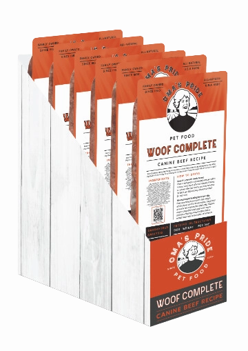 Oma's Pride Frozen Raw Woof Complete Canine Beef Recipe 1lb Block livestock health goat wellness poultry spray cattle health aid goat nutrition