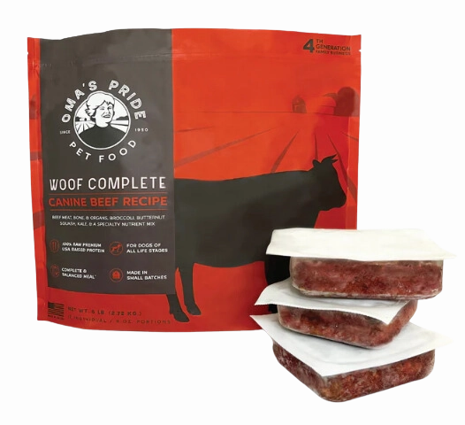 Oma's Pride Frozen Raw Woof Complete Canine Beef Recipe 6lb Bag livestock health goat wellness poultry spray cattle health aid goat nutrition