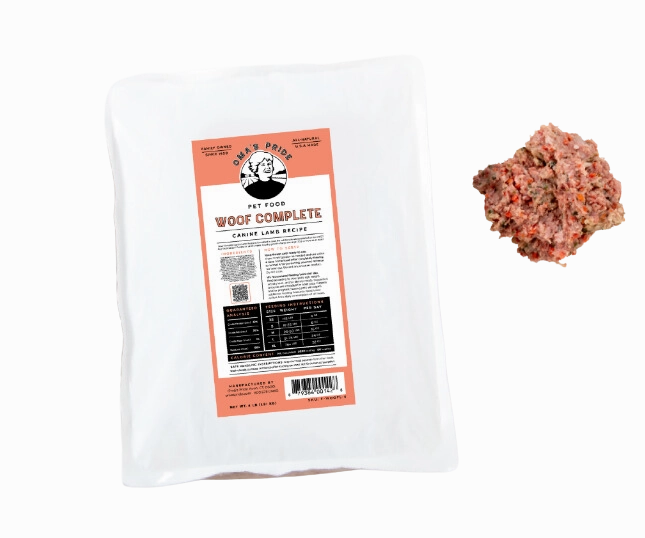 Oma's Pride Frozen Raw Woof Complete Canine Lamb Recipe 4lb Block livestock health goat wellness poultry spray cattle health aid goat nutrition