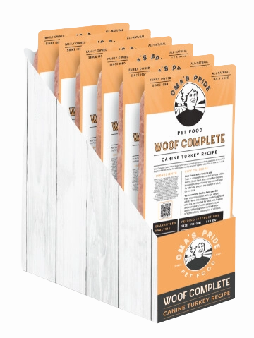 Oma's Pride Frozen Raw Woof Complete Canine Turkey Recipe 1lb Block livestock health goat wellness poultry spray cattle health aid goat nutrition
