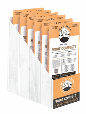 Oma's Pride Frozen Raw Woof Complete Canine Turkey Recipe 1lb Block livestock health goat wellness poultry spray cattle health aid goat nutrition