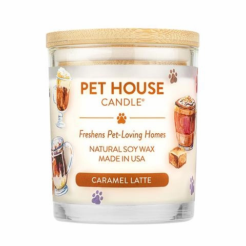 One Fur All Pet House 9oz Candle - Caramel Latte dog pain relief hip joint supplement senior dog care pet arthritis aid dog skin supplement