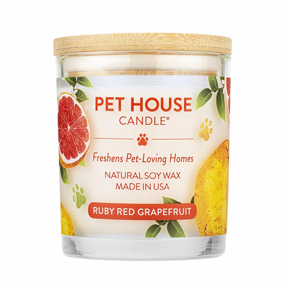 One Fur All Pet House 9oz Candle - Ruby Red Grapefruit dog pain relief hip joint supplement senior dog care pet arthritis aid dog skin supplement