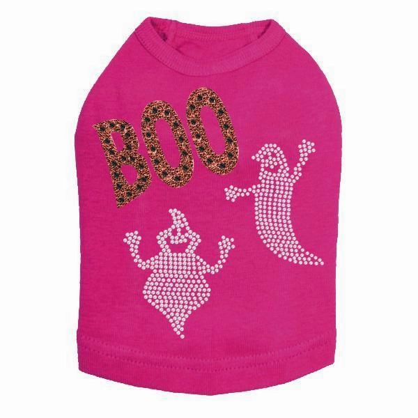 Orange Glitter Boo With Rhinestone Ghost Dog Tank
