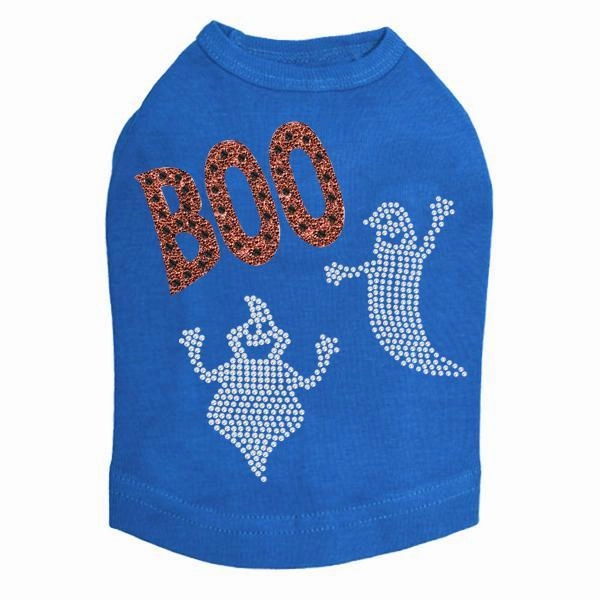 Orange Glitter Boo With Rhinestone Ghost Dog Tank