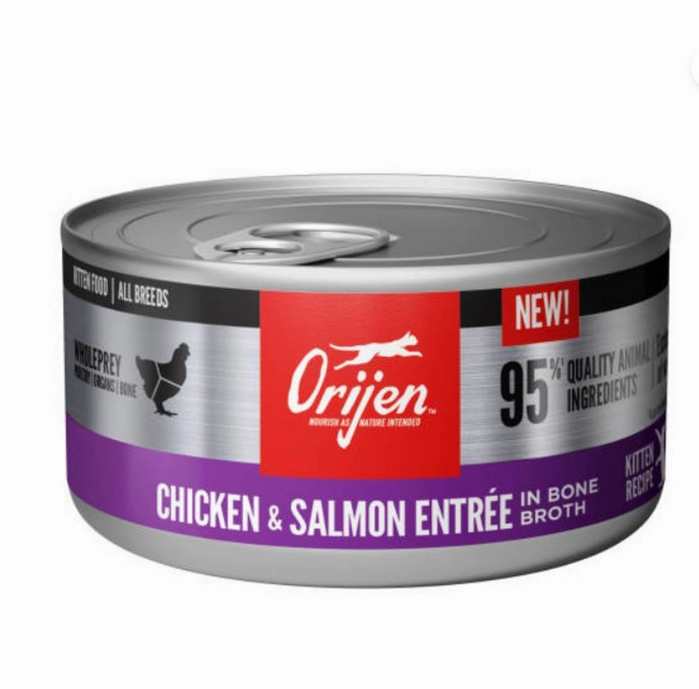 Orijen Chicken& Salmon Entree in Bone Broth Kitten Recipe cat calming diffuser cat stress relief anxiety cat treats cat relaxing spray pet mood aid
