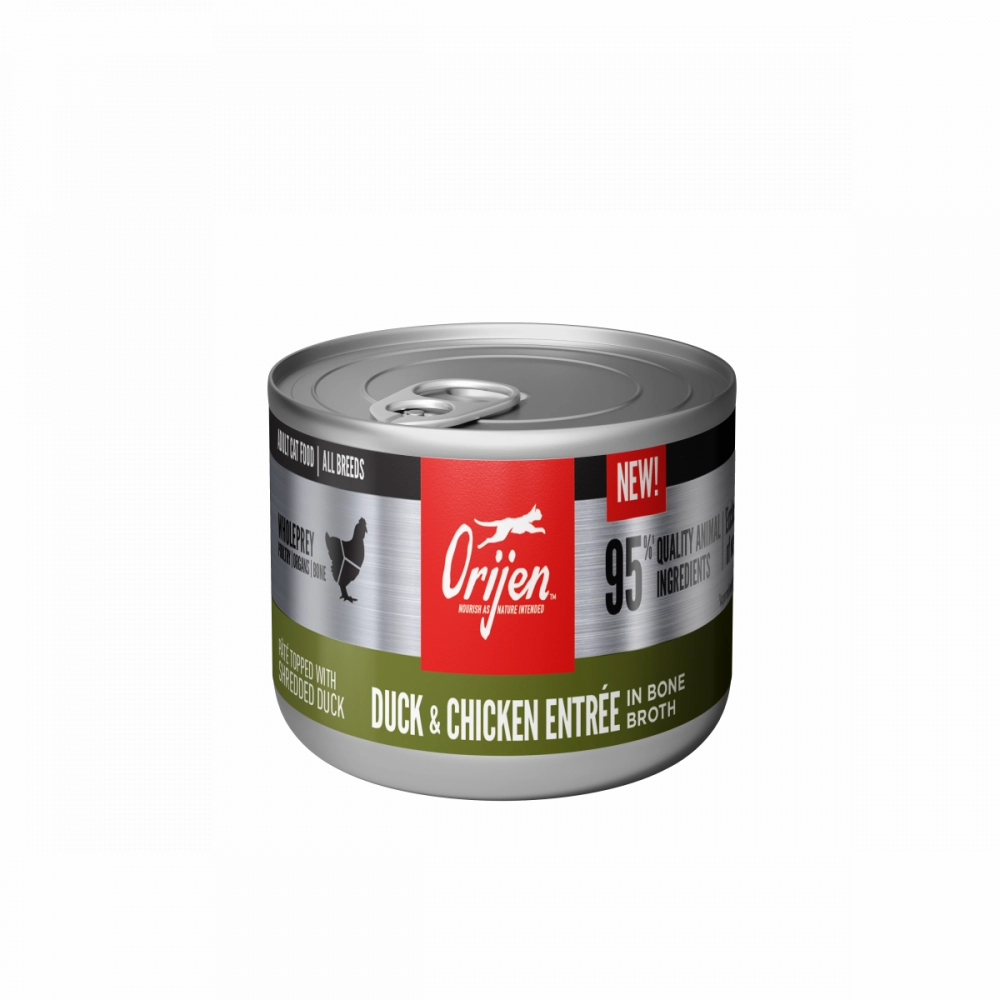 ORIJEN Duck & Chicken Entree in Bone Broth cat calming diffuser cat stress relief anxiety cat treats cat relaxing spray pet mood aid