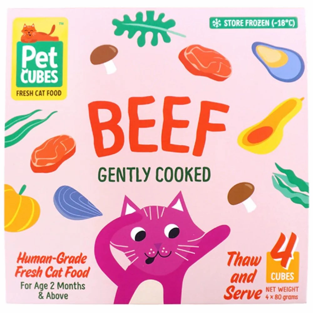 PetCubes Gently Cooked Beef Frozen Cat Food 1.28kg natural cat food soft cat treats freeze dried cat food organic cat treats indoor cat food