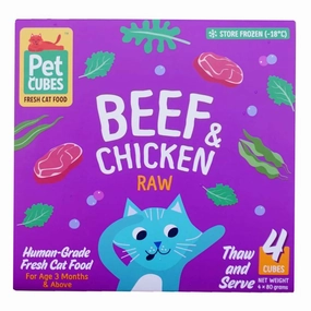 PetCubes Raw Beef & Chicken Frozen Cat Food 1.28kg natural cat food soft cat treats freeze dried cat food organic cat treats indoor cat food