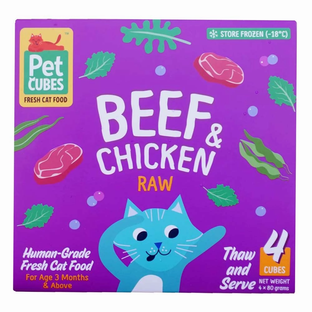 PetCubes Raw Beef & Chicken Frozen Cat Food 1.28kg natural cat food soft cat treats freeze dried cat food organic cat treats indoor cat food
